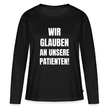 Nous croyons en nos patients ! - T-shirt manches longues Premium bio Femme - noir - Devant - Julia (174cm)