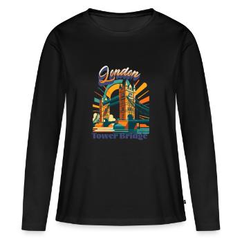Rêves rétro urbains – Londres TOWER BRIDGE - T-shirt manches longues Premium bio Femme - noir - Devant - Julia (174cm)