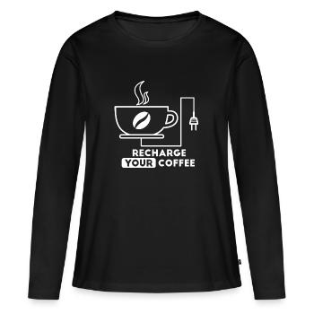 Rechargez votre café - T-shirt manches longues Premium bio Femme - noir - Devant - Julia (174cm)