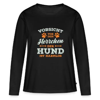 Vorsicht Vor Dem Herrchen Der Hund Ist Harmlos - Frauen Premium Bio Langarmshirt - Schwarz - Vorne - Julia (174cm)
