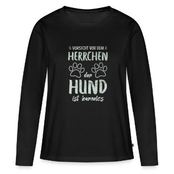 Vorsicht Vor Dem Herrchen Der Hund Ist Harmlos - Frauen Premium Bio Langarmshirt - Schwarz - Vorne - Julia (174cm)