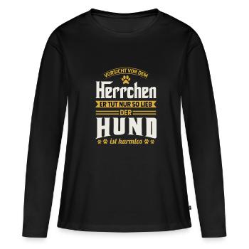 Vorsicht Vor Dem Herrchen Der Hund Ist Harmlos - Frauen Premium Bio Langarmshirt - Schwarz - Vorne - Julia (174cm)