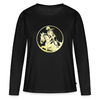 Cheval de selle femme - T-shirt manches longues Premium bio Femme - noir - Devant - Julia (174cm)