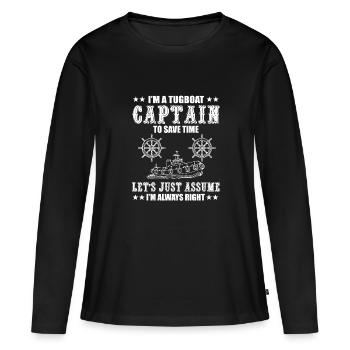 Capitaine de remorqueur - T-shirt manches longues Premium bio Femme - noir - Devant - Julia (174cm)