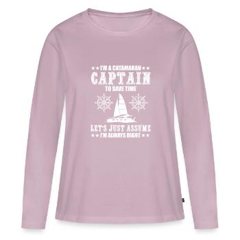 Catamaran Captain - Women's Premium Organic Long Sleeve Shirt - dusky pink - Front - Julia (174cm)