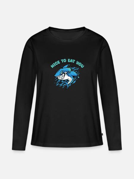 Lustiges Hai-wortspiel - Frauen Premium Bio Langarmshirt - Schwarz