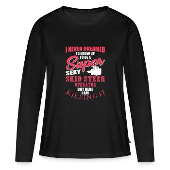 Drôle de chemise de chargeuse compacte - T-shirt manches longues Premium bio Femme - noir - Devant - Julia (174cm)