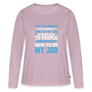 Technicien pneumatique - T-shirt manches longues Premium bio Femme - rose poudré - Devant - Julia (174cm)