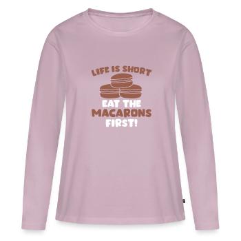 Fun Macaron Fun - T-shirt manches longues Premium bio Femme - rose poudré - Devant - Julia (174cm)