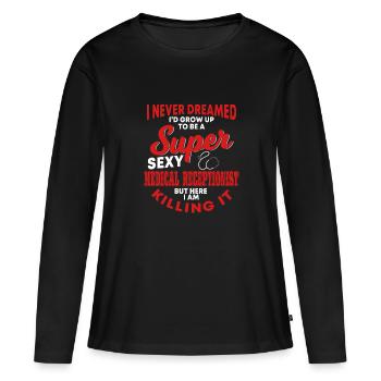 Drôle de réceptionniste médical - T-shirt manches longues Premium bio Femme - noir - Devant - Julia (174cm)