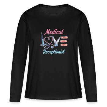 Conception pour réceptionnistes médicaux - T-shirt manches longues Premium bio Femme - noir - Devant - Julia (174cm)