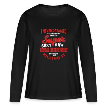Drôle d’assistante dentaire disant - T-shirt manches longues Premium bio Femme - noir - Devant - Julia (174cm)