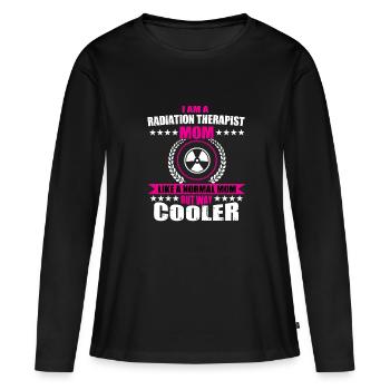 Drôle de maman radiothérapeute - T-shirt manches longues Premium bio Femme - noir - Devant - Julia (174cm)