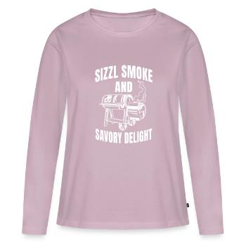 Meat Smoke Apparel Smoke BBQ - T-shirt manches longues Premium bio Femme - rose poudré - Devant - Julia (174cm)