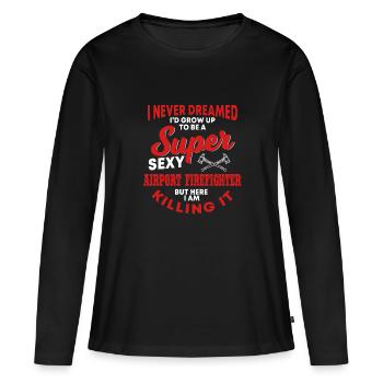 Lustiger Flughafen Feuerwehrmann - Frauen Premium Bio Langarmshirt - Schwarz - Vorne - Julia (174cm)