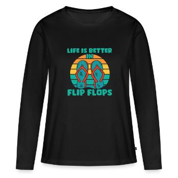 Vêtements de vacances Tourist Flip Flops - T-shirt manches longues Premium bio Femme - noir - Devant - Julia (174cm)