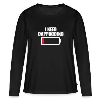 Ich Brauche Cappuccino - Frauen Premium Bio Langarmshirt - Schwarz - Vorne - Julia (174cm)