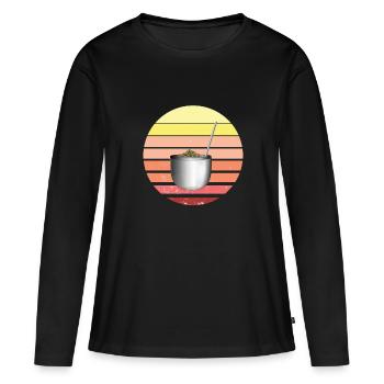 Thé Retro Bombilla et Gourd Yerba Mate - T-shirt manches longues Premium bio Femme - noir - Devant - Julia (174cm)