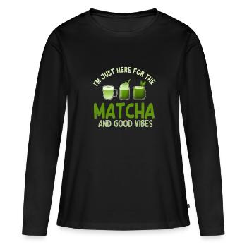 Matcha Latte - T-shirt manches longues Premium bio Femme - noir - Devant - Julia (174cm)