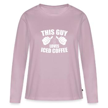 Ce gars adore le café glacé - T-shirt manches longues Premium bio Femme - rose poudré - Devant - Julia (174cm)