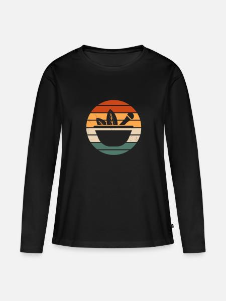 Retro Kräuter Und Mörser Design - Frauen Premium Bio Langarmshirt - Schwarz