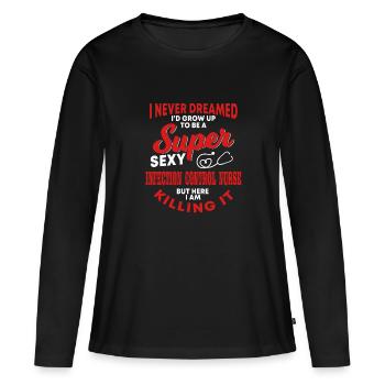 Drôle d’infirmière hygiéniste - T-shirt manches longues Premium bio Femme - noir - Devant - Julia (174cm)