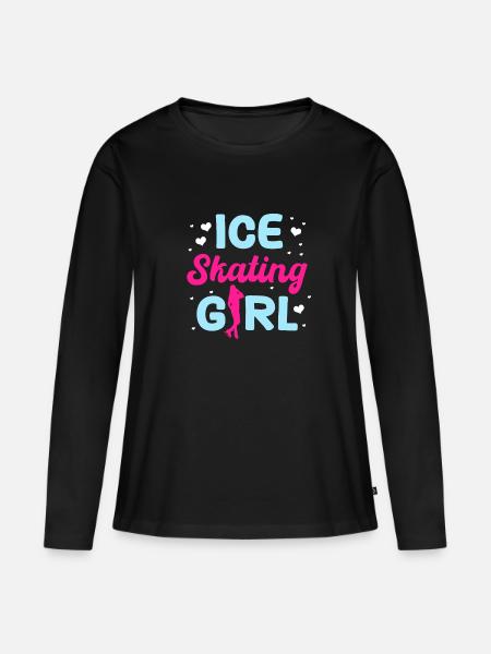 Schlittschuh Mädchen Design - Frauen Premium Bio Langarmshirt - Schwarz