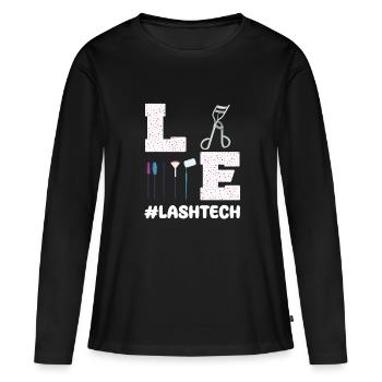 Equipement de technicien en cils Extensions de cils - T-shirt manches longues Premium bio Femme - noir - Devant - Julia (174cm)