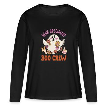 Spécialiste de la cire Boo Crew Fantôme effrayant Halloween - T-shirt manches longues Premium bio Femme - noir - Devant - Julia (174cm)