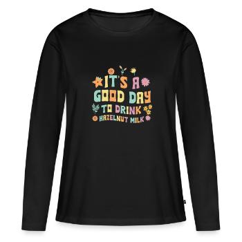 Lait de noisette - T-shirt manches longues Premium bio Femme - noir - Devant - Julia (174cm)