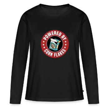 Powered By Corn Flakes - Frauen Premium Bio Langarmshirt - Schwarz - Vorne - Julia (174cm)