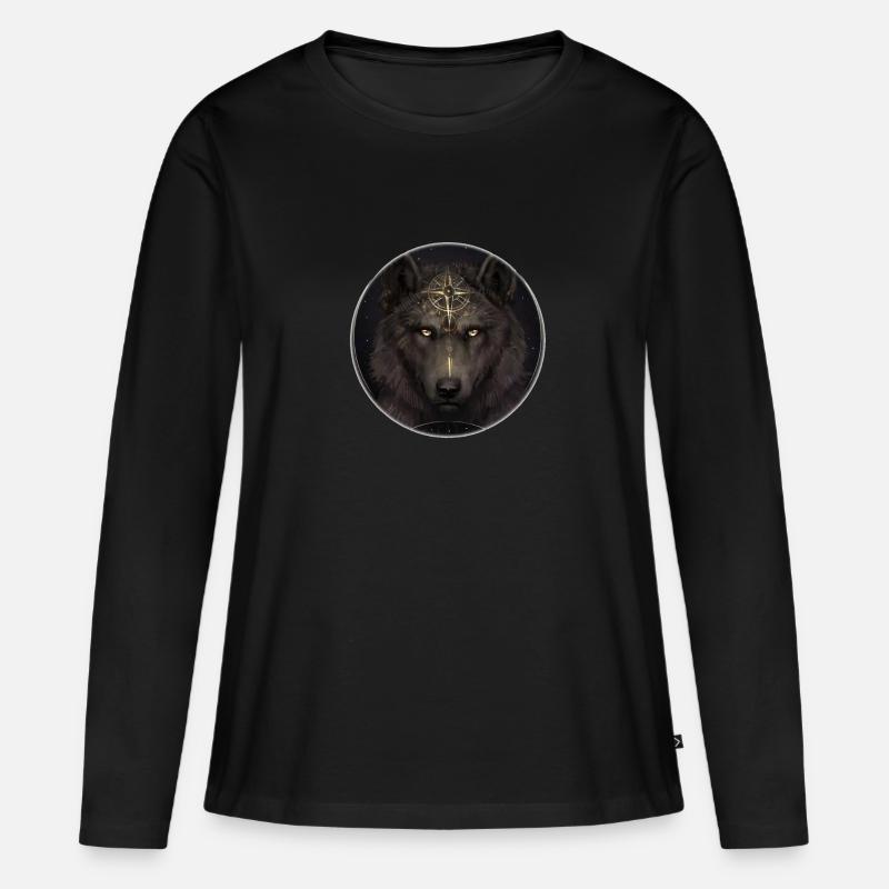 Wolf - Frauen Premium Bio Langarmshirt - Schwarz
