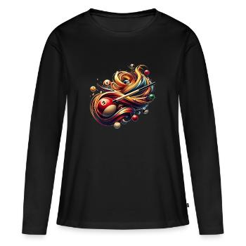 Billard spielen mit dem Queue am Billardtisch - Frauen Premium Bio Langarmshirt - Schwarz - Vorne - Julia (174cm)