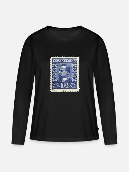 Briefmarke Polen - Frauen Premium Bio Langarmshirt - Schwarz