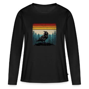 Couleurs rétro corbeau corbeau oiseau corbeau corbeau - T-shirt manches longues Premium bio Femme - noir - Devant - Julia (174cm)