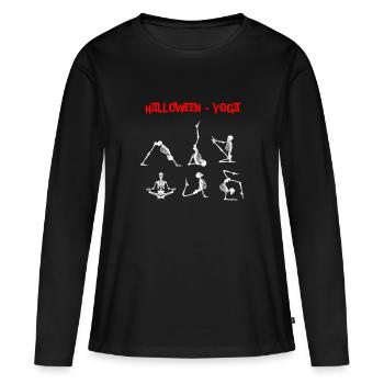 Yoga auch an Halloween - Frauen Premium Bio Langarmshirt - Schwarz - Vorne - Julia (174cm)