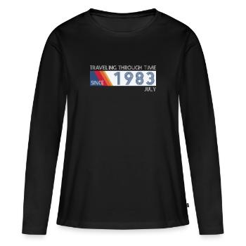 Voyage dans le temps, voyage dans le temps, voyage dans le temps, voyage dans le temps, - T-shirt manches longues Premium bio Femme - noir - Devant - Julia (174cm)