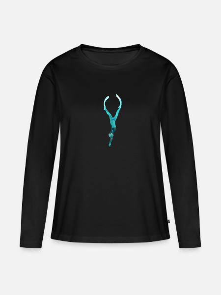 Apnoe Tauchen mit Delfin und Meeresschildkröte - Frauen Premium Bio Langarmshirt - Schwarz
