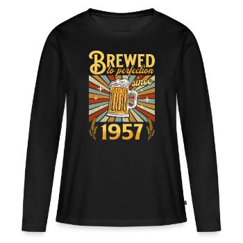 Perfektion seit 1957 - Jubiläum 65 Jahre - Frauen Premium Bio Langarmshirt - Schwarz - Vorne - Julia (174cm)