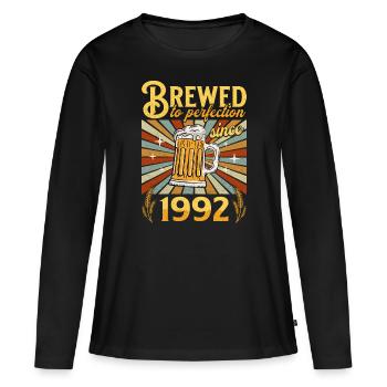 Perfektion seit 1992 - Jubiläum 30 Jahre - Frauen Premium Bio Langarmshirt - Schwarz - Vorne - Julia (174cm)