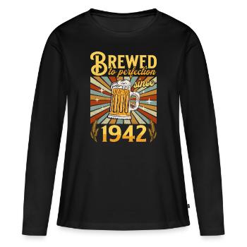 Perfektion seit 1942 - Jubiläum 80 Jahre - Frauen Premium Bio Langarmshirt - Schwarz - Vorne - Julia (174cm)