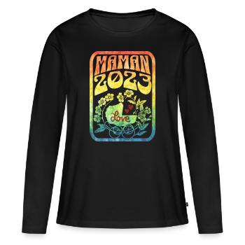 Grossesse Femme Enceinte - Future Maman 2023 - T-shirt manches longues Premium bio Femme - noir - Devant - Julia (174cm)