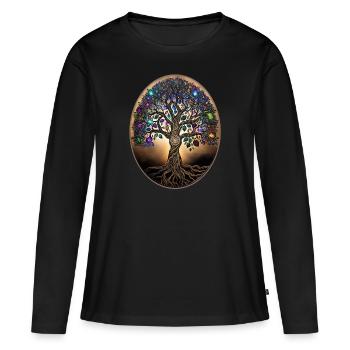 Arbre de Vie, Connectivité - être tout un - T-shirt manches longues Premium bio Femme - noir - Devant - Julia (174cm)