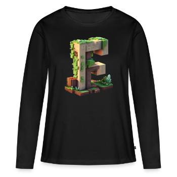 Buchstabe F in 3D Pixelart Stil "Minenarbeiter" - Frauen Premium Bio Langarmshirt - Schwarz - Vorne - Julia (174cm)
