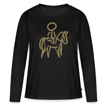 Cavalier sur Cavalier Minimalisme Minimaliste - T-shirt manches longues Premium bio Femme - noir - Devant - Julia (174cm)
