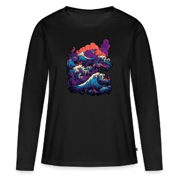 Tsunami wave japanese art, low colour palette - T-shirt manches longues Premium bio Femme - noir - Devant - Julia (174cm)