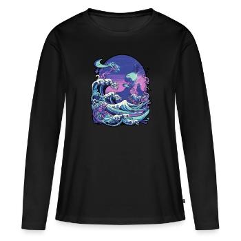 Tsunami wave japanese art, low colour palette - T-shirt manches longues Premium bio Femme - noir - Devant - Julia (174cm)