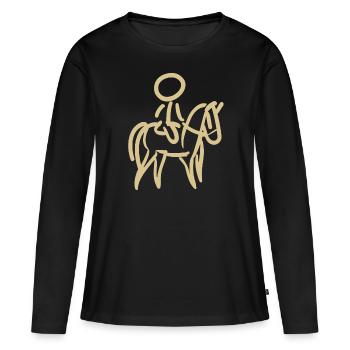 Cavalier sur Cavalier Minimalisme Minimaliste - T-shirt manches longues Premium bio Femme - noir - Devant - Julia (174cm)