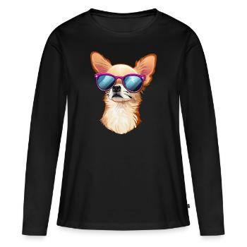 CHIHUAHUA PORTANT DES LUNETTES DE SOLEIL - T-shirt manches longues Premium bio Femme - noir - Devant - Julia (174cm)
