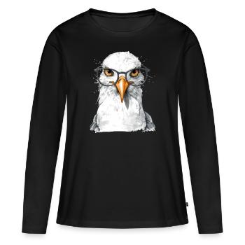 Mina la mouette à lunettes - T-shirt manches longues Premium bio Femme - noir - Devant - Julia (174cm)